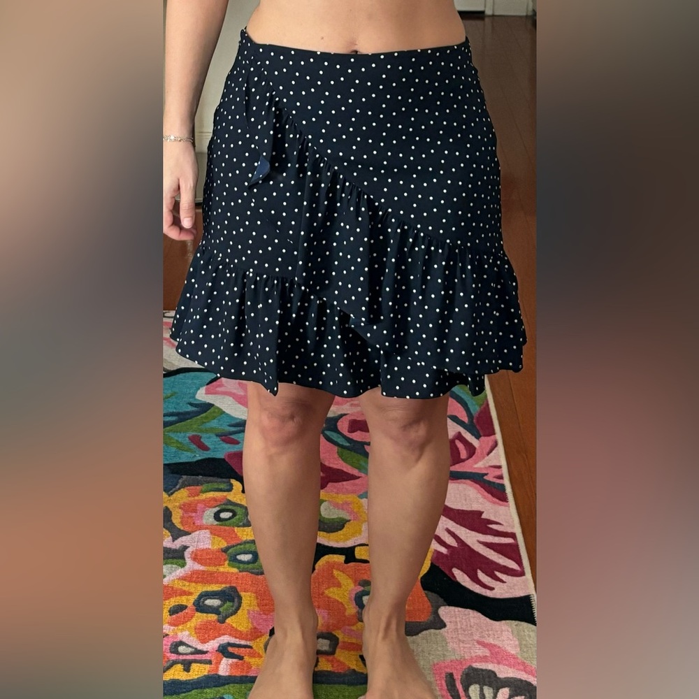 LOFT Navy polka dots skirt with ruffles